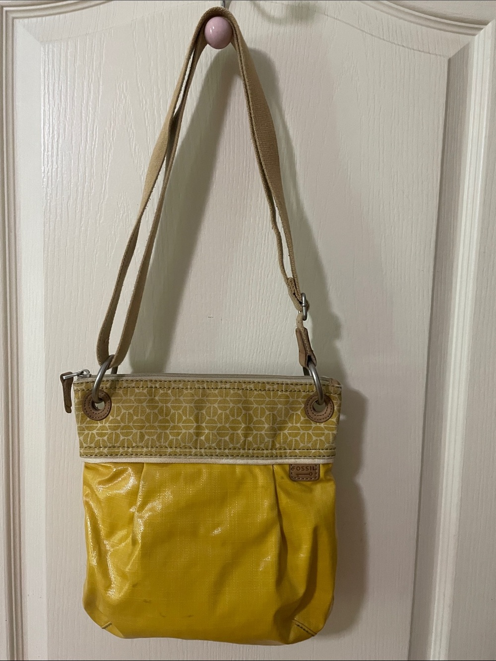 Fossil Yellow and Tan Crossbody Bag